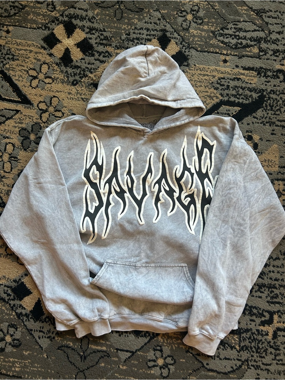 Popular Poison Savage Acid Wash Gray Hoodie Sweatshirt